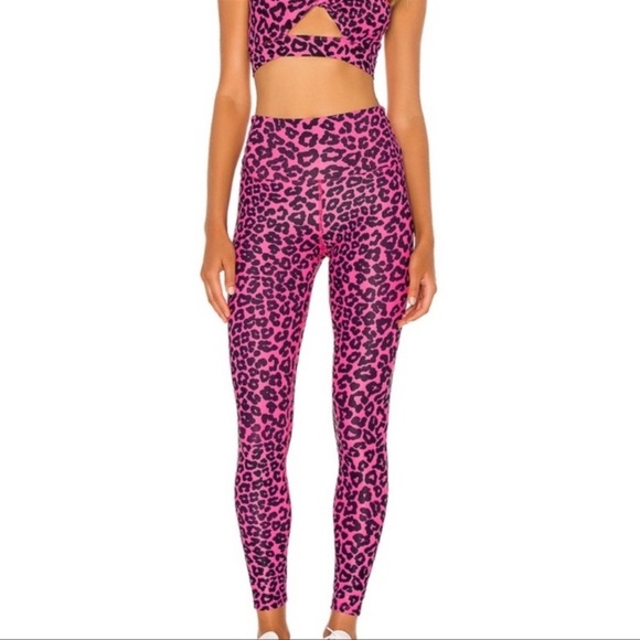 Beach riot revolve AYLA ribbed hot pink black leopard leggings high rise small - Picture 1 of 10